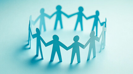 A group of paper people holding hands in a circle, demonstrating unity and teamwork, Mutual respect and understanding among team members