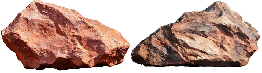 A rough piece of red sandstone rock isolated on transparent PNG.