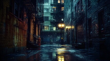 Rainy Back Alley in the City   Urban Landscape Photography