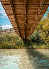 Wooden bridge over the Segura River. Cieza. Murcia. Spain.