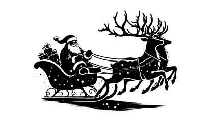 Santa Claus riding sleigh, silhouette illustration