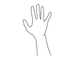 One Hand showing five fingers. Stopping gesture. stop character.Hand gesture sketch on a white background. vector Illustration