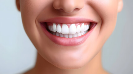 Fototapeta premium close up view of Charming female smile with dazzling white teeth Highly Detailed Isolated On white Background