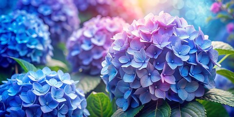 Beautiful Double Exposure Floral Background of Hydrangeas in Blue and Lilac for Stunning Banners and Prints
