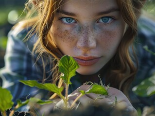 Young Woman Farmer Tending to Crops in a Small Farm, Agriculture, Agronomy, Sustainable Farming, Rural Life, Farm Life, Farming, Countryside, Agriculture, Gardening, Harvest, Nature, Outdoors, Young