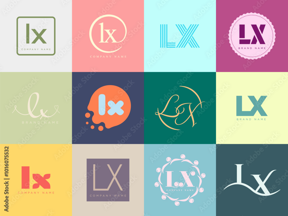 Fototapete lx logo company template. letter l and x logotype. set different classic serif lettering and modern 