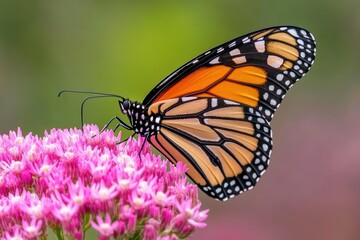 Fototapeta premium Monarch butterfly on vibrant pink flowers in natural habitat