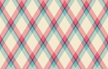 Argyle pattern of geometric rhombus. Harlequin check wallpaper design. Classic diamond shaped textile material for web background, print fabric clothing, sweater, wrapping paper, gift card, invitation