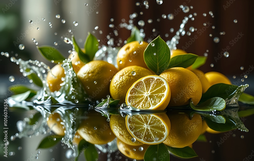 Wall mural macro view of sliced lemon and lime: ripe and succulent citrus