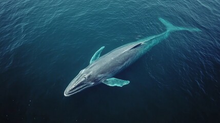 Fototapeta premium An aerial view of a large blue whale swimming in the ocean.