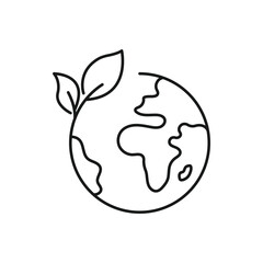 green earth planet concept, icon, world ecology, nature global protect, logo eco environment, globe with leafs, thin line simple web symbol on white background