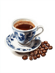Obraz premium Watercolor Turkish coffee, isolated on white background, Summer Drink