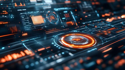 Obraz premium abstract technology ui futuristic concept hud interface hologram elements of digital data chart, communication, computing and circle percent vitality innovation on hi tech future design background. 