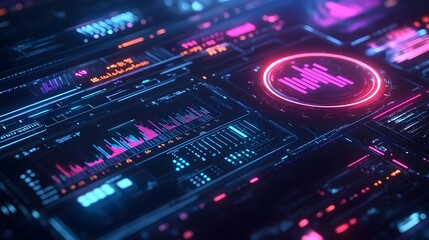 Obraz premium abstract technology ui futuristic concept hud interface hologram elements of digital data chart, communication, computing and circle percent vitality innovation on hi tech future design background. 