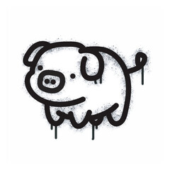 Spray Graffiti pig icon isolated on white background. graffiti pig icon with overspray in black on white. Vector illustration.