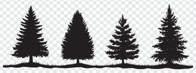 Fototapeta premium Black Pine Tree Silhouettes Vector on White Background