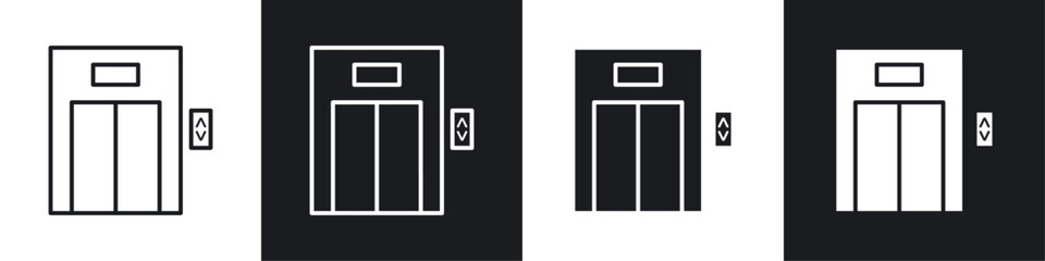 Elevator vector icon set in black and white