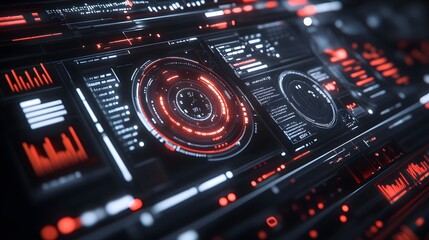 Obraz premium abstract technology ui futuristic concept hud interface hologram elements of digital data chart, communication, computing and circle percent vitality innovation on hi tech future design background. 