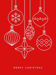 Christmas balls boho trendy card, simple outline style