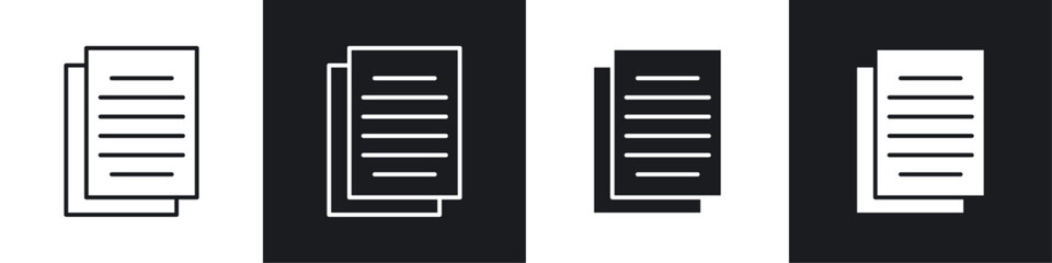 Document vector icon set in black and white