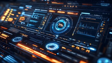 Obraz premium abstract technology ui futuristic concept hud interface hologram elements of digital data chart, communication, computing and circle percent vitality innovation on hi tech future design background. 