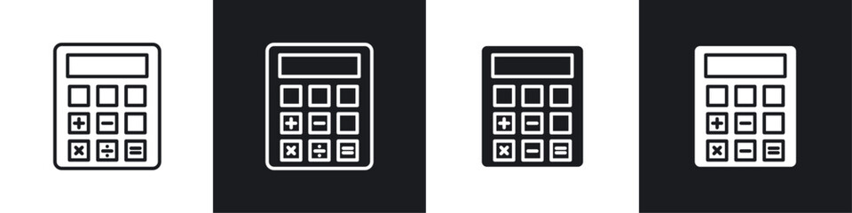 Calculator vector icon set in black and white