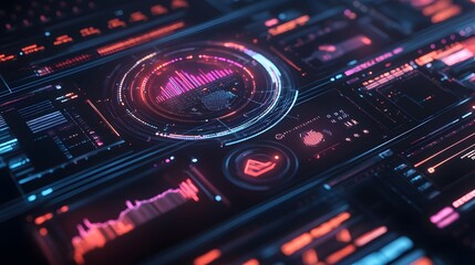 Obraz premium abstract technology ui futuristic concept hud interface hologram elements of digital data chart, communication, computing and circle percent vitality innovation on hi tech future design background. 