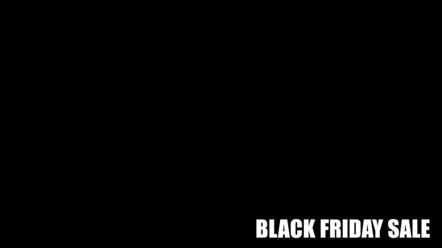 Black Friday Sale Text. Bottom of screen ticker. Black Friday. White Text animation on Black Background. Special Offer. Discount. Big Sale.