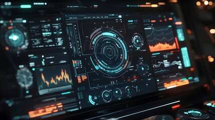 Fototapeta premium abstract technology ui futuristic concept hud interface hologram elements of digital data chart, communication, computing and circle percent vitality innovation on hi tech future design background. 