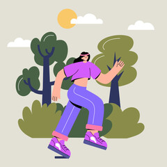 Fototapeta premium Woman Running in Nature, Outdoor Fitness Activity, Vector Illustration of Healthy Lifestyle