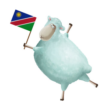 recommend clip art: Funny cartoon sheep with flag of Namibia. Bright clip art on white background