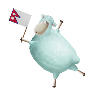 recommend clip art: Funny cartoon sheep with flag of Nepal. Bright clip art on white background