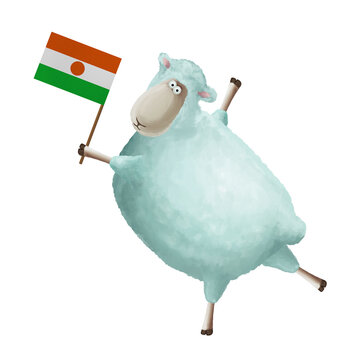 recommend clip art: Funny cartoon sheep with flag of Niger. Bright clip art on white background