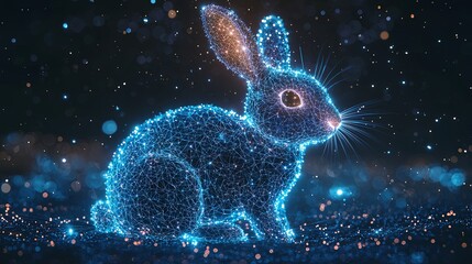 A rabbit artistically represented in a constellation style, highlighted by a star-filled glow, showcasing the fusion of digital aesthetics and celestial themes.