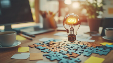 イノベーションの完成を示すパズルのクローズアップ