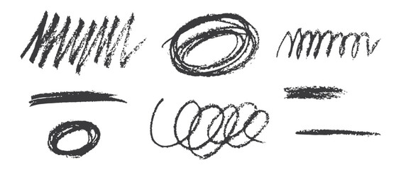 Hand-drawn Scribble rough strokes vector set. Wavy lines, highlighters, Crayon pencil style. Vector illustration