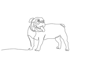 bulldog dog sweet stand park happy one line art design vector