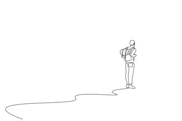 man nature backpack trekking hike free freedom life one line art design vector