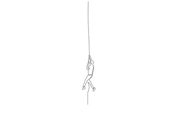 man holding rope in the air fall afraid help alone life one line art design vector