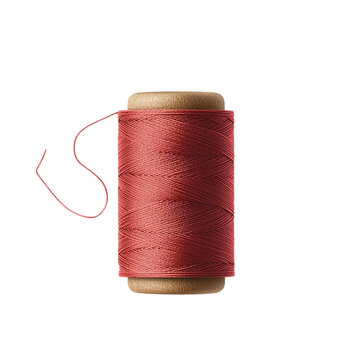 Red sewing thread spool on white isolated background.