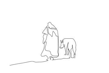 wolf animal man together friend middle ages winter cold season nature life one line art design vector