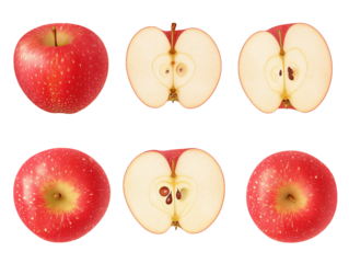 Fresh red apples from various angles for food and nutrition design