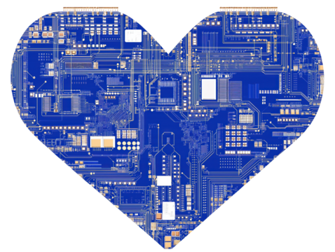 Futuristic circuit board heart design for tech innovation concepts