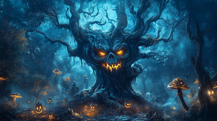 不思議な木のハロウィンイラスト