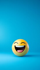 Fototapeta premium 3D Render, Emoji, Yellow Laughing Face with Tears of Joy, Isolated on Vibrant Blue Background