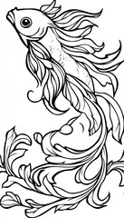 Obraz premium Decorative Line Art of Goldfish, Ornamental Fins, Flowers, Adult Coloring Page, Illustration