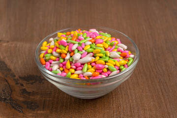 Sugar coated colorful candy wrapped around fennel seeds. Saunf Goli. Mouth Freshner Mix. Indian Mukwas or Mukhvas.