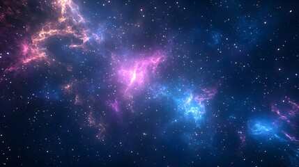 Obraz premium Stunning view of a colorful nebula with vibrant hues of purple, pink, and blue, filled with bright stars scattered across space.