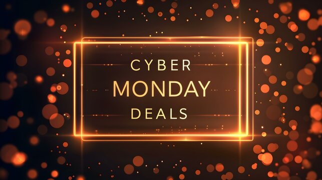 Glowing Dark Gold 'CYBER MONDAY DEALS' Neon Sign in a Luxurious Setting