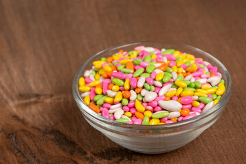 Sugar coated colorful candy wrapped around fennel seeds. Saunf Goli. Mouth Freshner Mix. Indian Mukwas or Mukhvas.